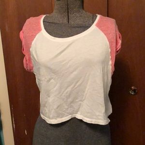 Ambiance Apparel pink and white crop top